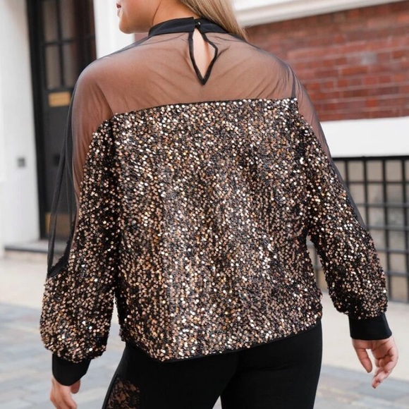 GORGEOUS Shein Plus Sheer Mesh  Rose Gold Sequin Top NWOT - Picture 2 of 7